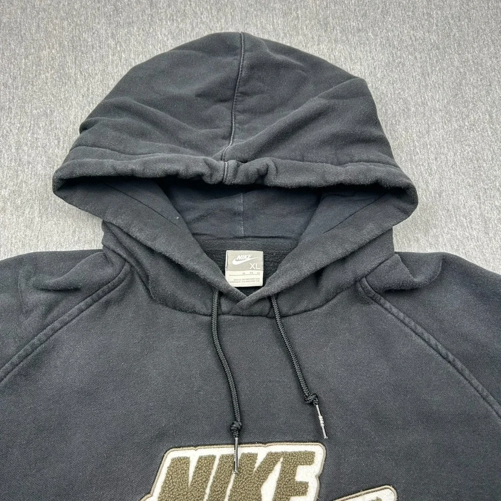 Nike Center Swoosh Deep Pile Embroidered Logo Hoodie Sweatshirt Mens XL Black
